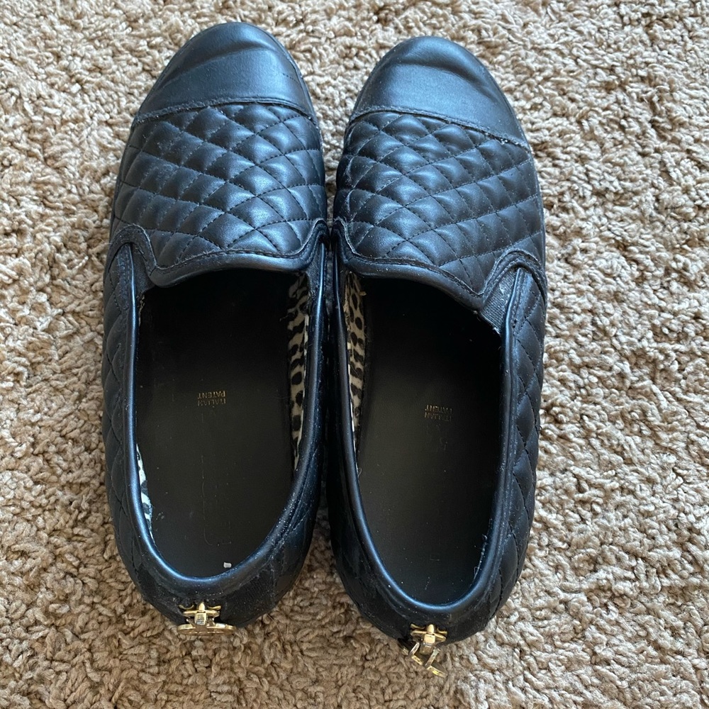 Black leather slip-on flats